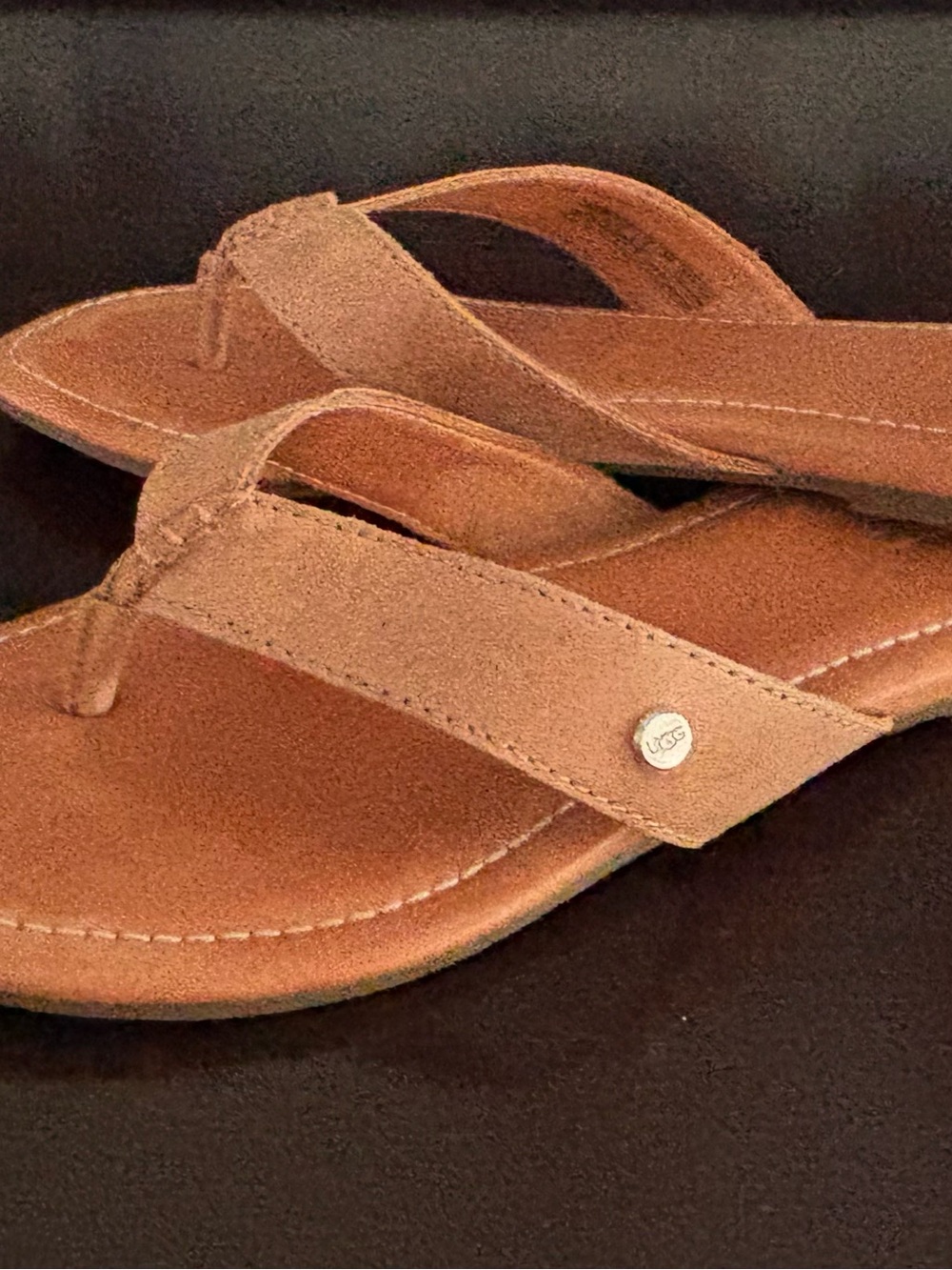 UGG Women's Cognac Leather Thong Sandals